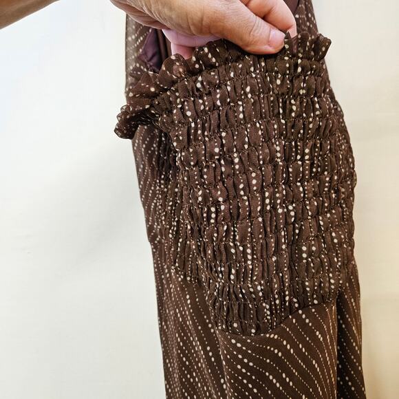 Believe Chiffon Brown Sleeveless Midi Dress Size 12 Casual Travel Wedding Guest - Picture 4 of 8